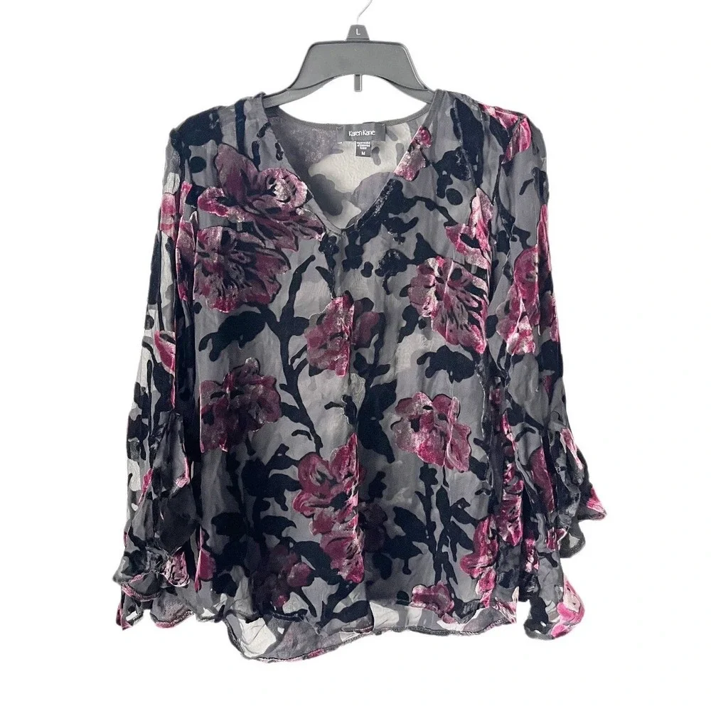Dark Romantic Floral Velvet Burnout Top Medium Whimsigoth Fairy Grunge Witchy